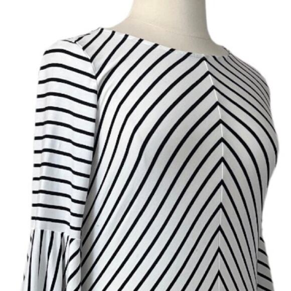 Chico’s White Black Stripe Bell Sleeve Midi Shift Dress Size 2 Women's 12/14 - Picture 6 of 13